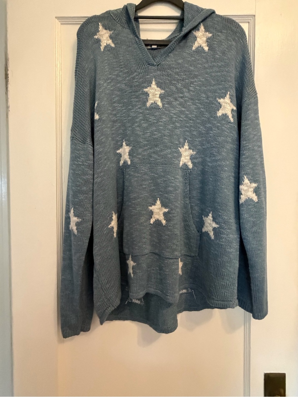 Marled Light Blue & White Star Hooded Sweater
